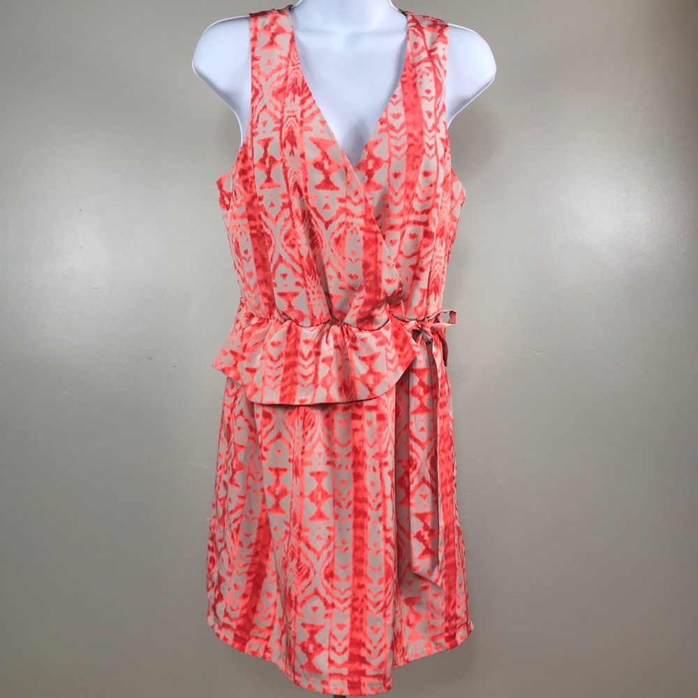 Forever 21 coral ruffle Aztec tie summer dress